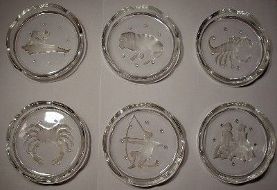 VAL ST. LAMBERT Crystal Set of 12 Astrological Coaster  