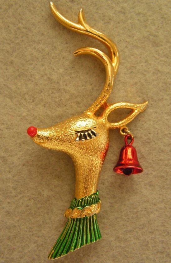 MYLU Christmas Reindeer DOE Antlers Brooch Pin RARE  