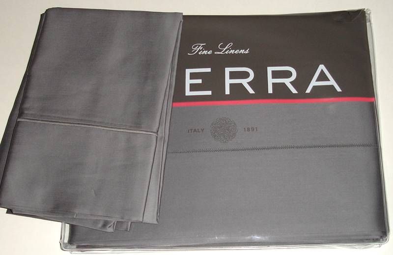 Sferra Antonia Queen Flat Sheet & 2 Pillowcases Dark Gray Egyptian 