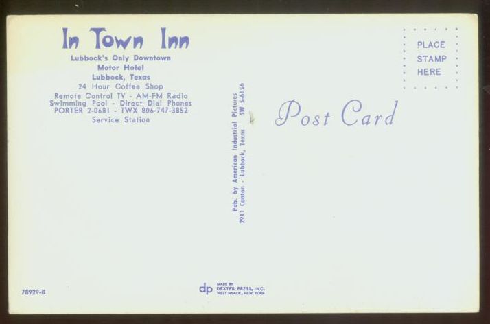 033108 IN TOWN INN MOTEL LUBBOCK TEXAS TX POSTCARD  