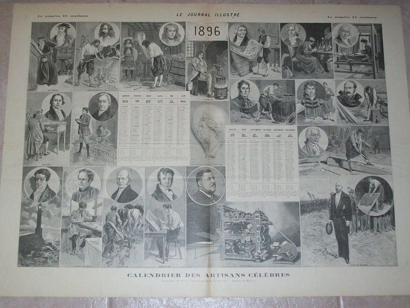 1896 FRENCH CALENDAR DES ARTISANS CELEBRES  