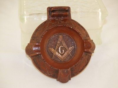 VINTAGE FREE MASON ASHTRAY WITH MATCHBOOK HOLDER  