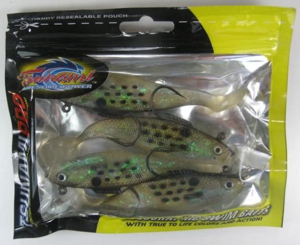 4PK) TSUNAMI 4 GOLD BUNK SWIM SHAD HOLOGRAPHIC LURE  