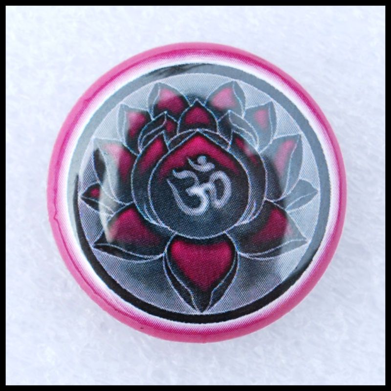 Om Ohm Aum Hindu God Trimurti Deity BLOSSOM PINK Button  