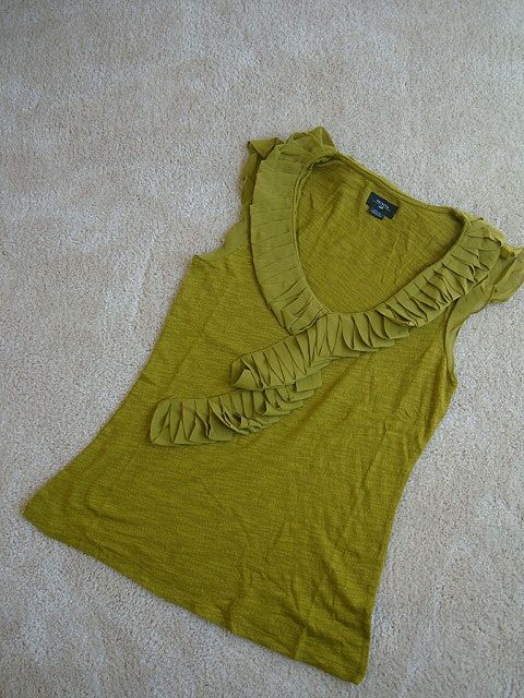 Anthropologie Deletta Trickle Down Olive Blouse Top  