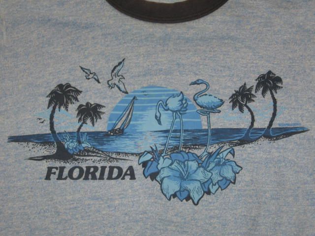 vintage 80s RAYON TRI BLEND FLORIDA RINGER T Shirt XS/SMALL thin surf 