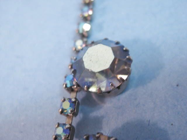 vtg 40s 50s Blue Aurora Borealis Rhinestone Necklace  