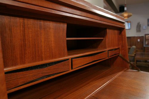 wonderful teak fall front desk with three drawers below designed by ib 