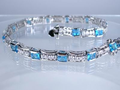 5ct PRINCESS AQUAMARINE BLUE CREATED DIAMOND BRACELET  