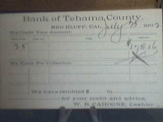 POSTCARD BANK OF TEHAMA COUNTY RED BLUFF CAL 1902  