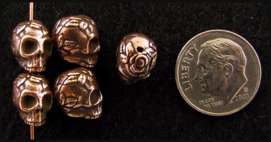 TierraCast Pewter Beads COPPER ROSE SKULL (5)  