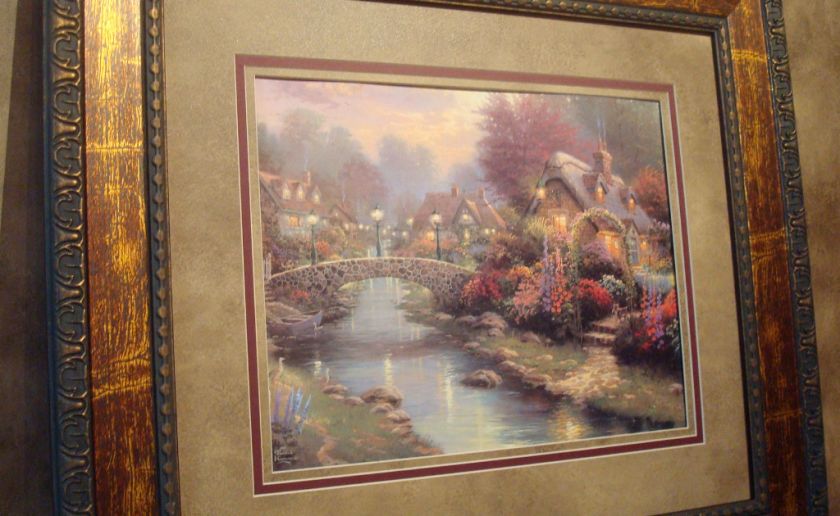 THOMAS KINKADE FRAMED LAMPLIGHT BRIDGE  