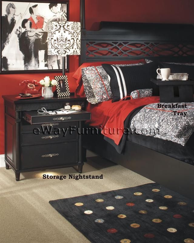 Black Wood Queen Four Poster Bed Bedroom Set Furniture  