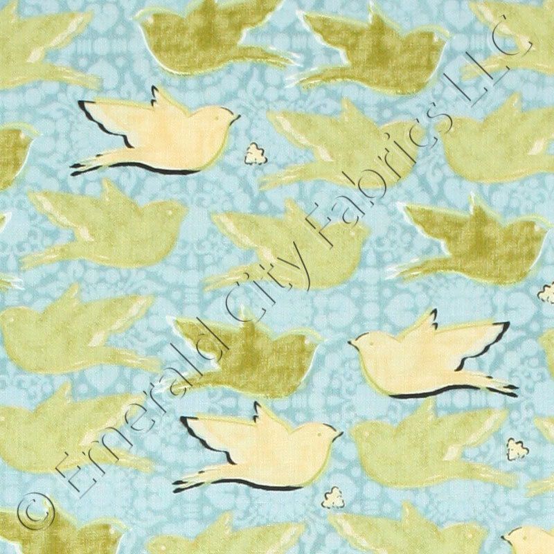 In The Beginning The Bees & the Birds Blue Quilt Fabric  