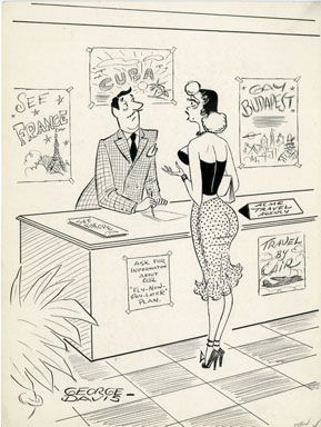 GEORGE DAVIS   TRAVEL AGENT CARTOON ORIGINAL ART (1956)  