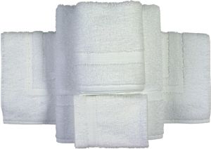 120 WHITE POLLY/COTTON BLEND HOTEL WASH CLOTHS 12X12  