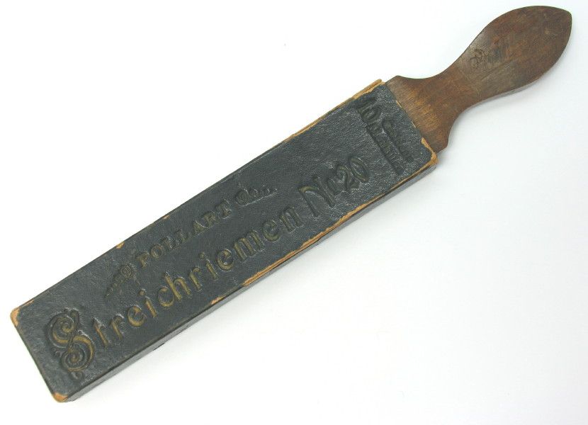 VINTAGE WOOD & LEATHER KNIFE BLADE SHARPENER POLLART  