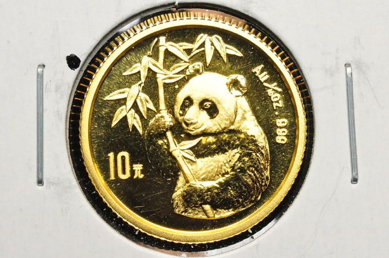 1995 SMALL DATE PANDA 10 Y/YUAN GOLD 1/TENTH OZ GEM BU  