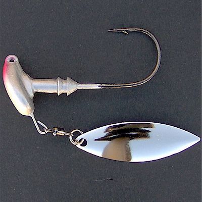 Bassdozer Spinner Jig ~ 1/4 oz (5/0) White Shad ~ Nickel Plated Blade