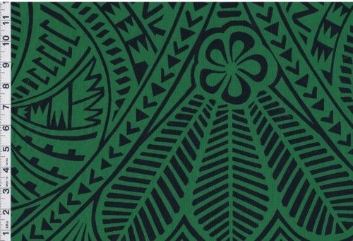 Hawaiian Dark Green tapa print Poly/cotton Fabric #158G  