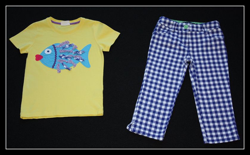 Mini Boden Blowfish Top Gingham Check Blue Capris 5 6  