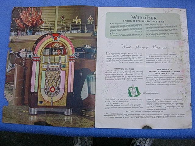 Wurlitzer 1015 1080 1017 3020 3031 4000 4002 + brochure  