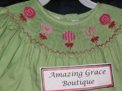   La Fete Girls smocked Bishop LOLLIPOPS SUCKERS 3T 4T green dress sweet