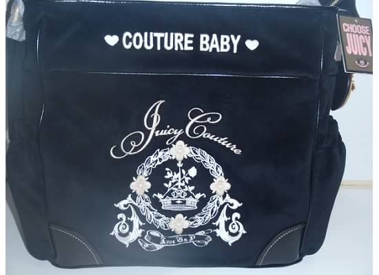 NEW JUICY COUTURE Black Velour Stroller Diaper Baby Bag  