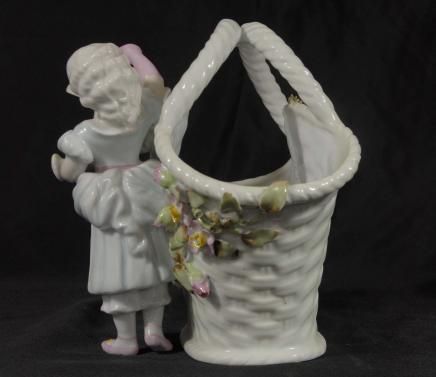 German Porcelain Dresden Basket Vase Figurine  