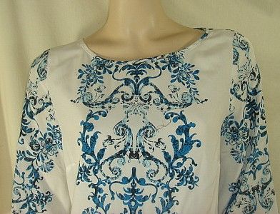 WALLIS IVORY/BLUE PRINT 3/4 SLEEVE TUNIC bnwot  