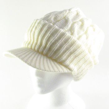 NEW CHUNKY CABLE KNIT SKULL NEWSBOY CABBY HAT CAP IVORY  