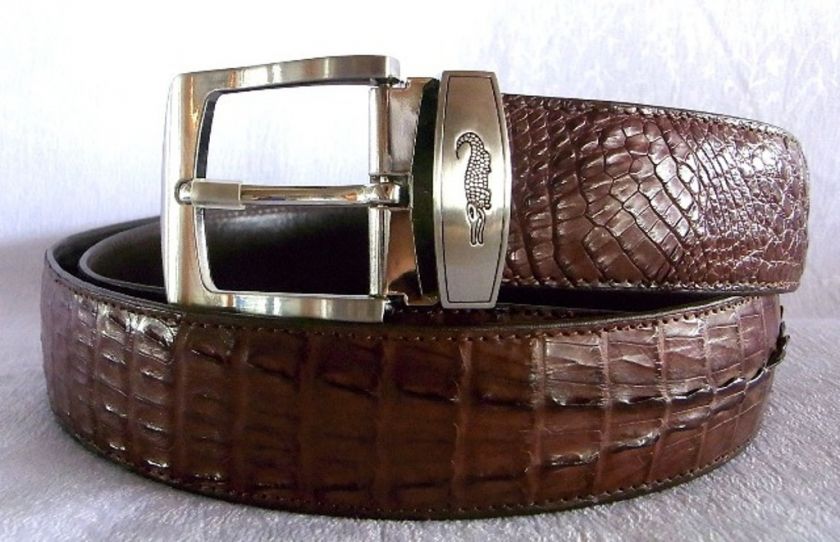   CAIMAN FULL HORNBACK Head to Tail LEATHER MENS CROCODIE BELT BROWN