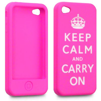 PINK KEEP CALM & CARRY ON RUBBER CASE FOR IPHONE 4  