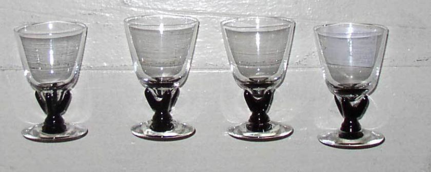 Fostoria Chalice cordials, black stems, no damage  