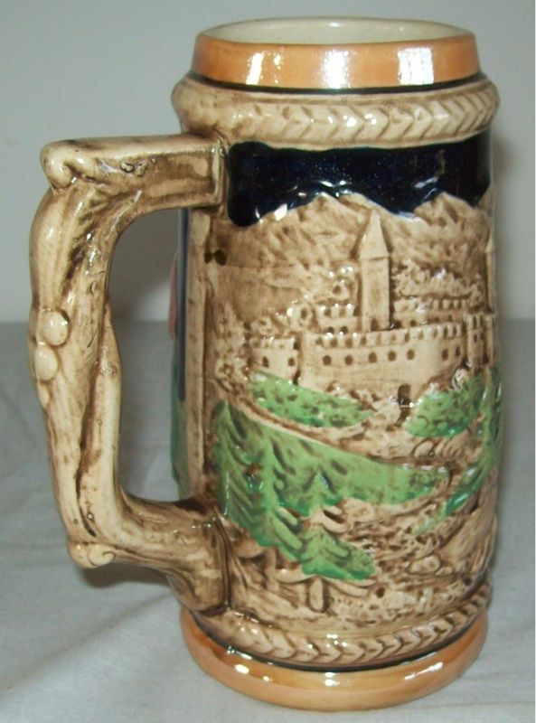 Vintage Ceramic Beer Stein Japan Castle & People Scene  