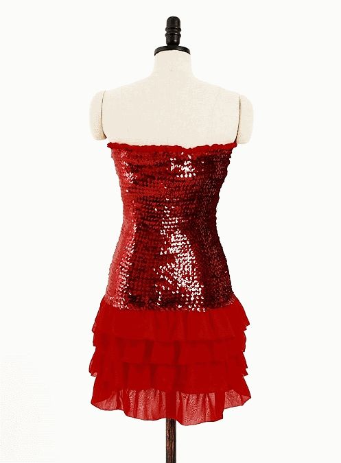 Red Sequin Tube Ruffle Tiered Skirt Chiffon Mini Dress  