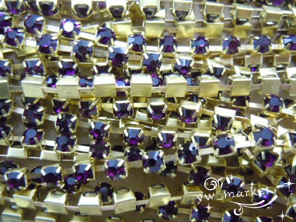 SS12 3mm Deep Purple Crystal Rhinestone Trims Brass 7.4 meters  