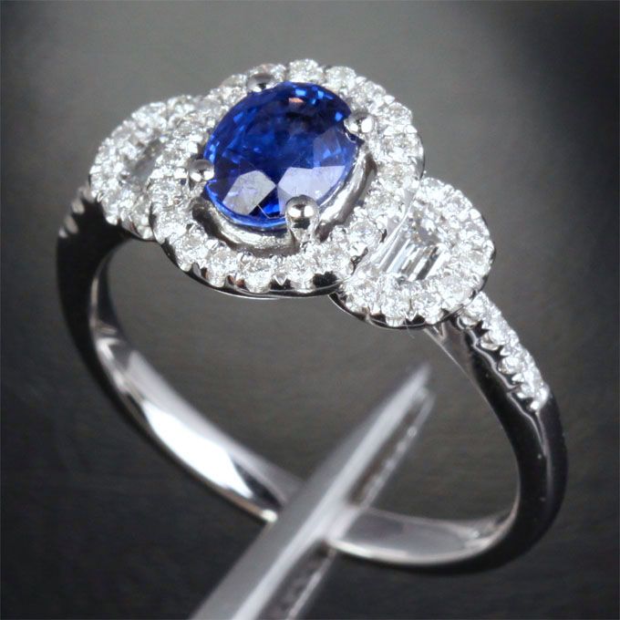 Ceylon Blue SAPPHIRE & DIAMOND 1.64ct  14K WHITE GOLD PAVE Engagement 