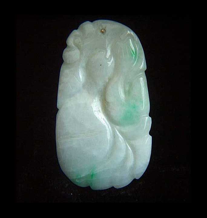   Vintage 14K Natural MOSS IN SNOW Jadeite Jade Pendant GRADE A  