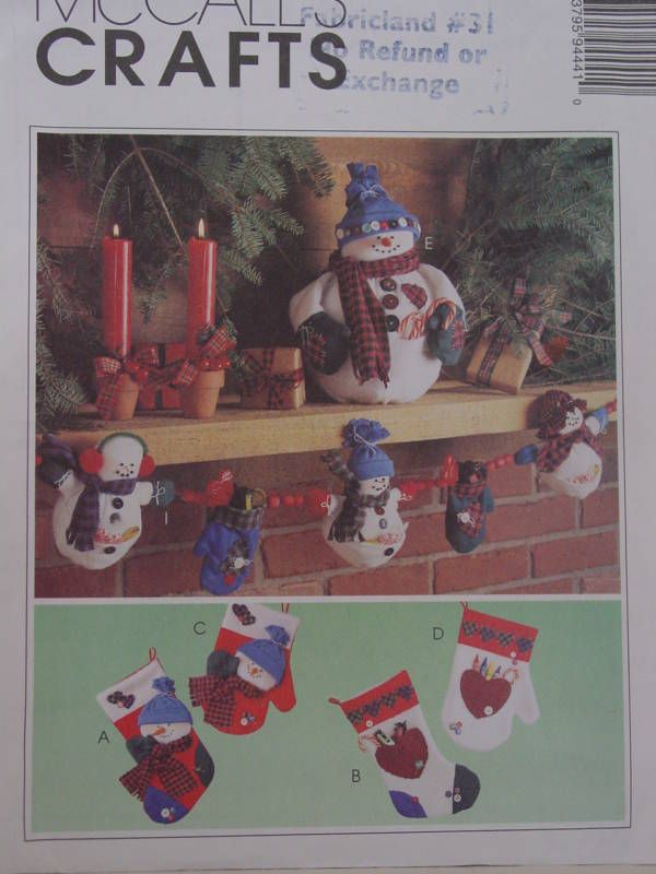 PATTERN SNOW MAN & MITTENS CHRISTMAS DECORATIONS  