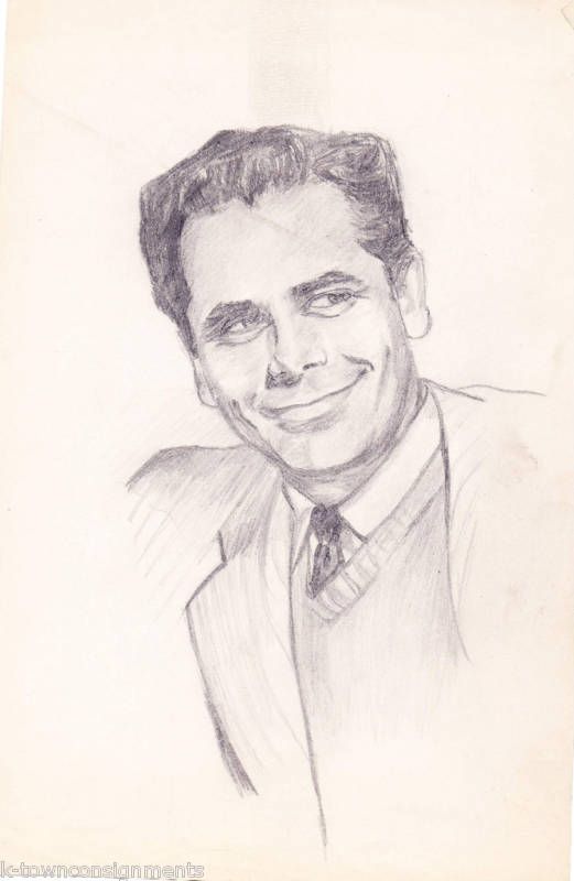 GLENN FORD ACTOR VINTAGE THOMERON ART SKETCH DRAWING  