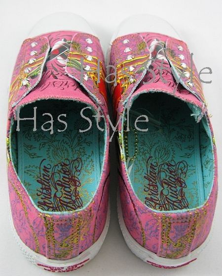 Women Christian Audigier Ed Hardy PINK Lipstick Shoes  