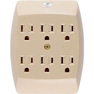 GE 50262 Six 6 Outlet In Wall Adapter Ivory  