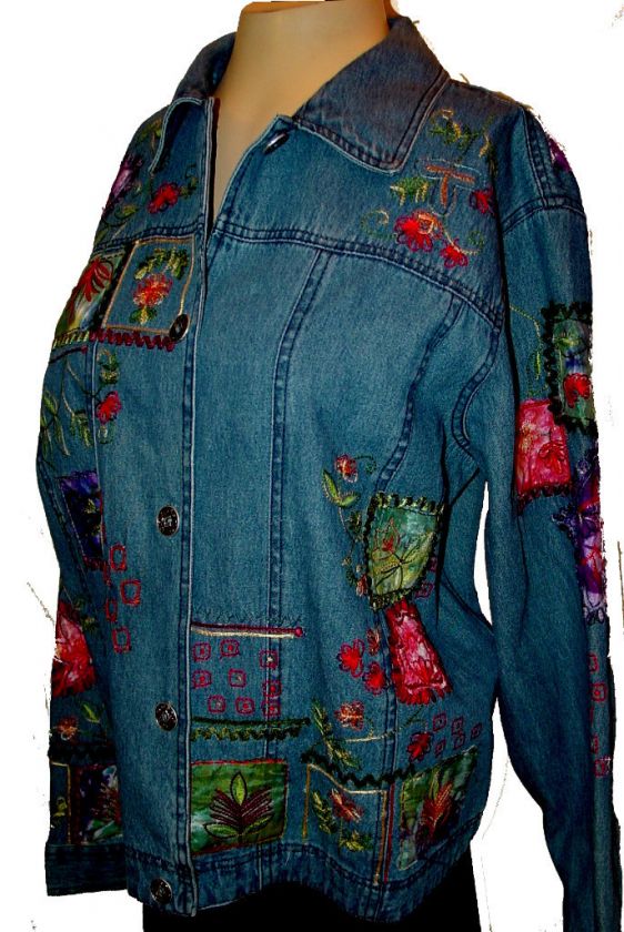 Jacket, Coldwater Creek, 100% Cotton Denim Jean Embroidery Applique 