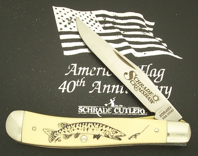 SCHRADE USA 1993 SCRIMSHAW PIKE LINER LOCKBACK KNIFE SC503  
