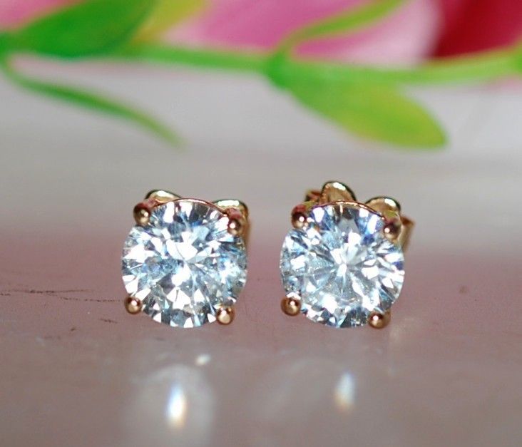 1ct created Brilliant diamond 18k YGP studs  