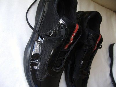 Near Mint PRADA Americas Cup Patent Black leather on Black Mesh Shoes 