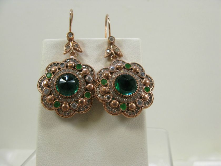 Green & Clear Paste Stone Rosegold Vermeil Earrings  