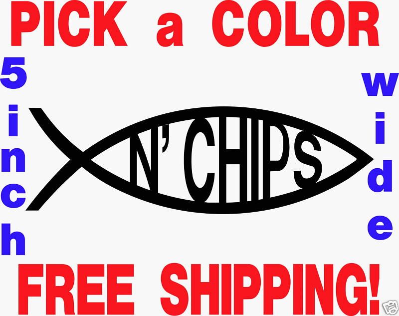 inch Jesus Fish N Chips Sign Car Vinyl Decal Sticker  
