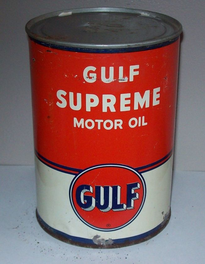 Vintage Gulf Supreme 1 Quart Motor Oil Can Gas Station Auto  